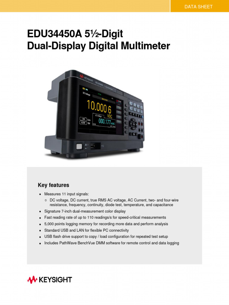 EDU34450A 5 - Digit Dual-Display Digital Multimeter | PDF | Electrical ...