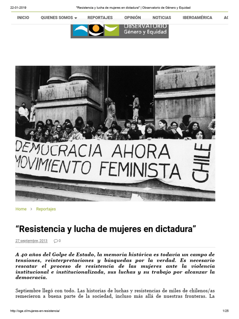 Mujeres en resistencia durante la dictadura | PDF | Escuelas | Chile