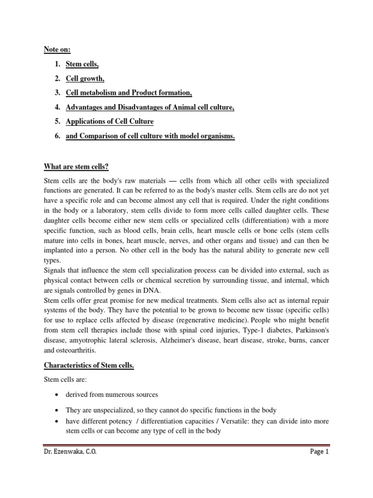 Note On Stem Cell and Others - 051733 Biology Diagrams