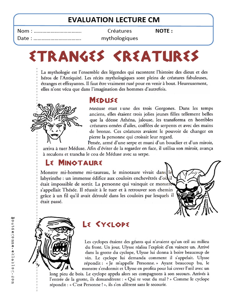 Évaluation sur les créatures mythologiques | PDF | Jeunes adultes