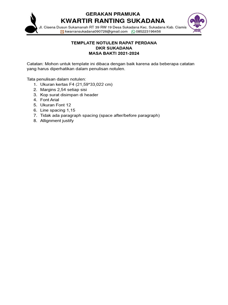 (Template) Notulen Rapat Perdana PDF