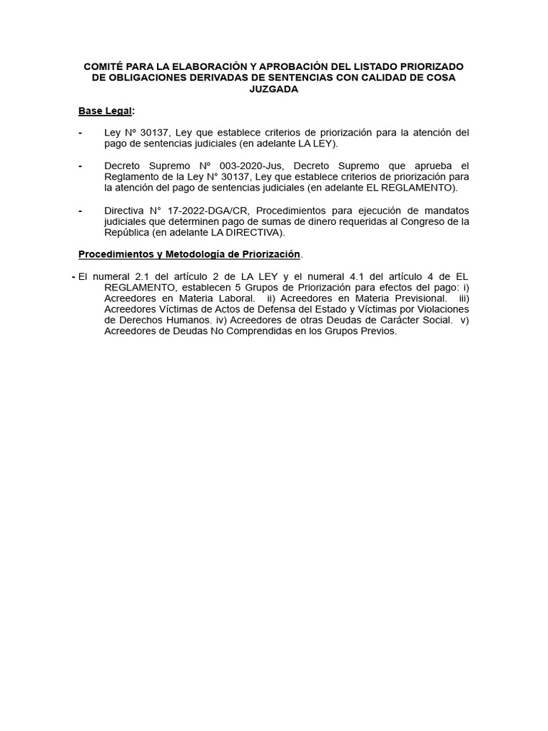 Resumen Criterios de Priorización para El Pago de Sentencias Judiciales ...
