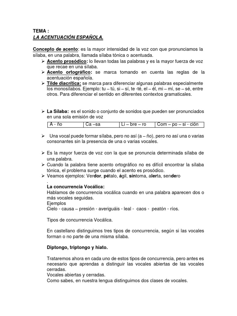 Acentuación en Español: Reglas y Tipos | PDF | Sílaba | Vocal