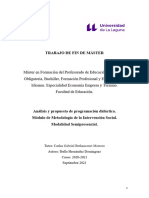 Analisis y propuesta de programacion didactica. Modulo de Metodologia de la Intervencion Social. Modalidad Semipresencial.