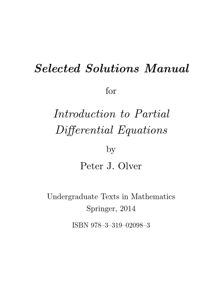 Solutions Manual for PDEs by Olver | PDF | Differential Equations ...