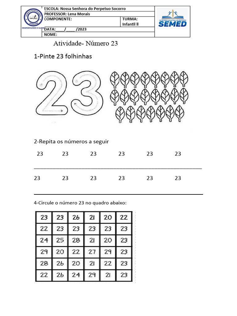 Atividade de Números: 23 Educação Infantil | PDF