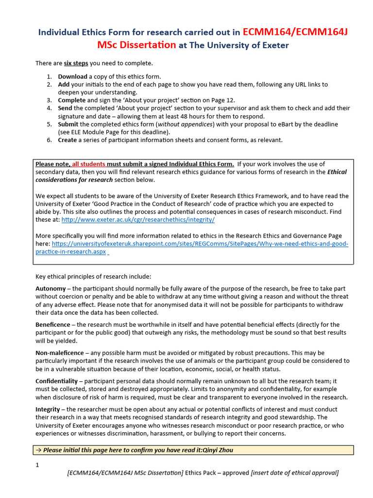 MSc Dissertation Ethics Form Guide | PDF | Gender | Gender Studies