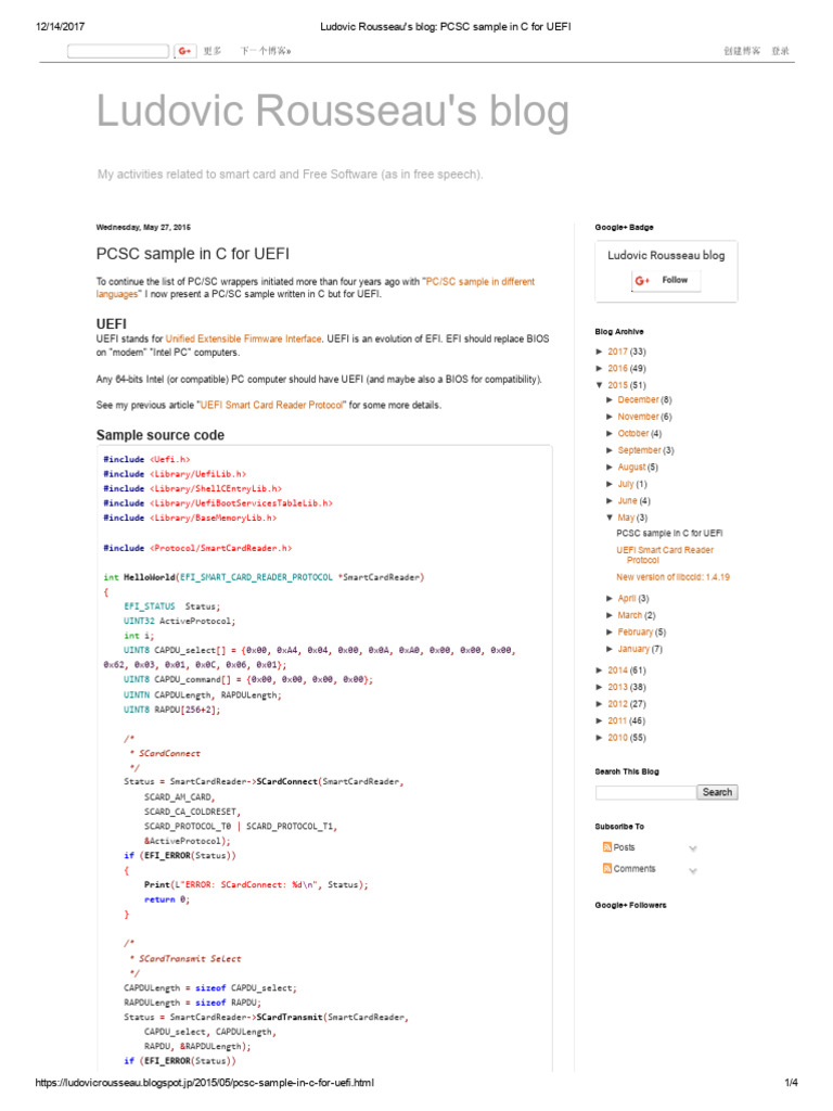 PCSC Sample in C For UEFI | PDF