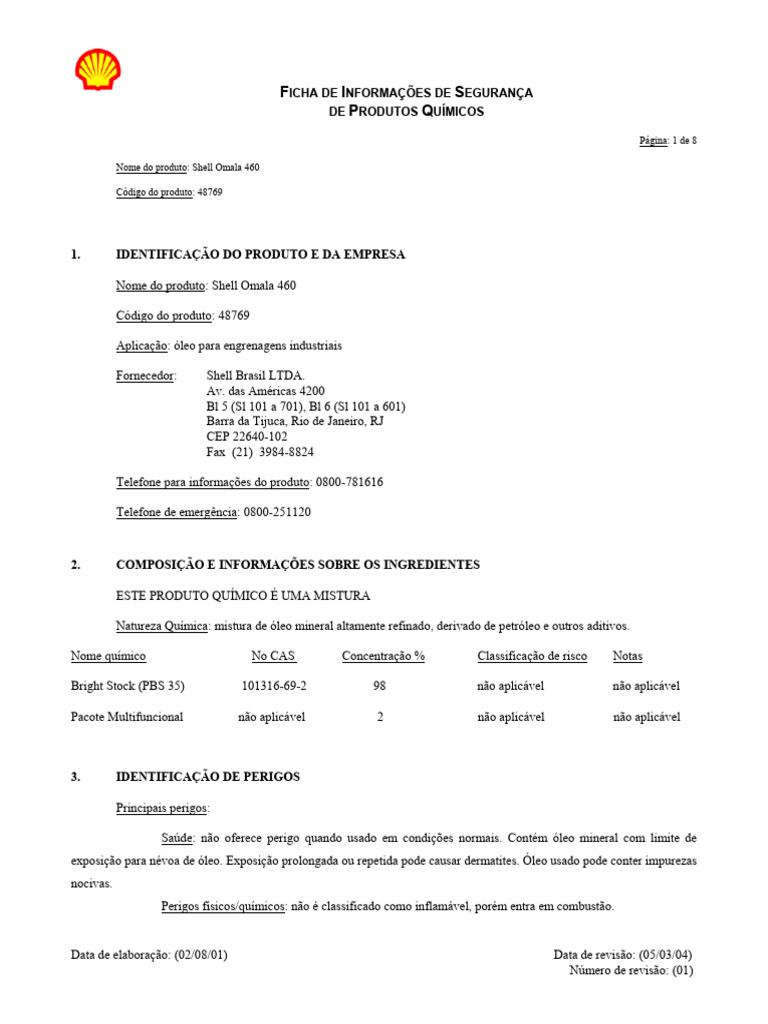 Fispq - Shell Omala 460 | PDF | Química | Dióxido de carbono