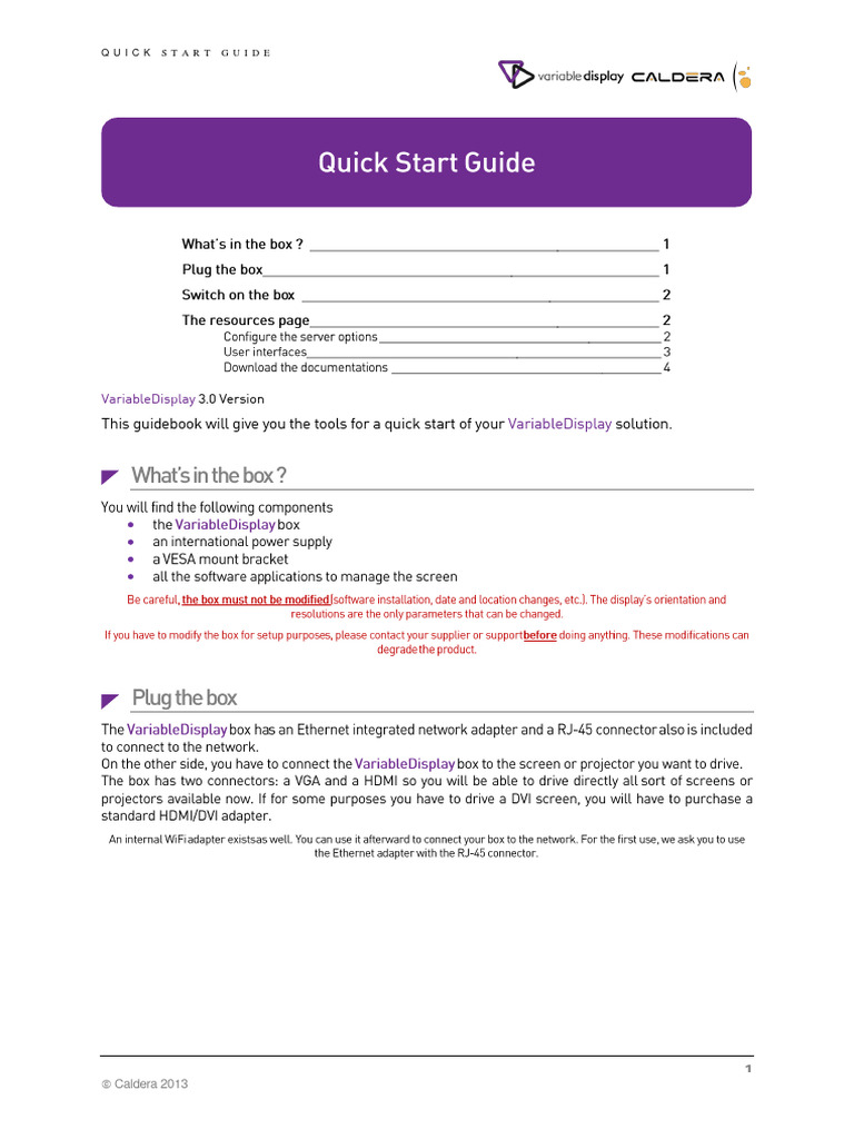 Caldera Rip - Quick Start Guide - 3.0 | PDF