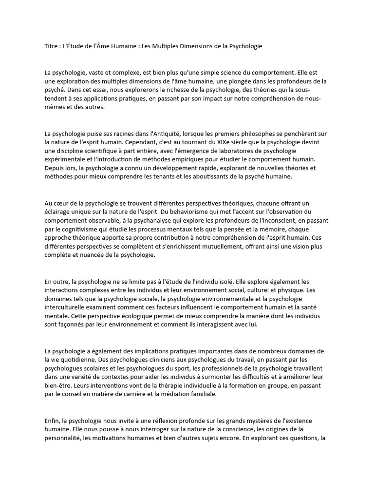 Dimensions de la Psychologie Humaine | PDF | Psychologie | Sciences ...