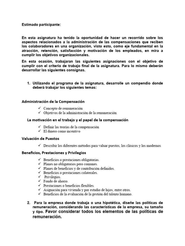 Guía para Trabajo Final en Compensaciones | PDF | Salario | Bibliografía