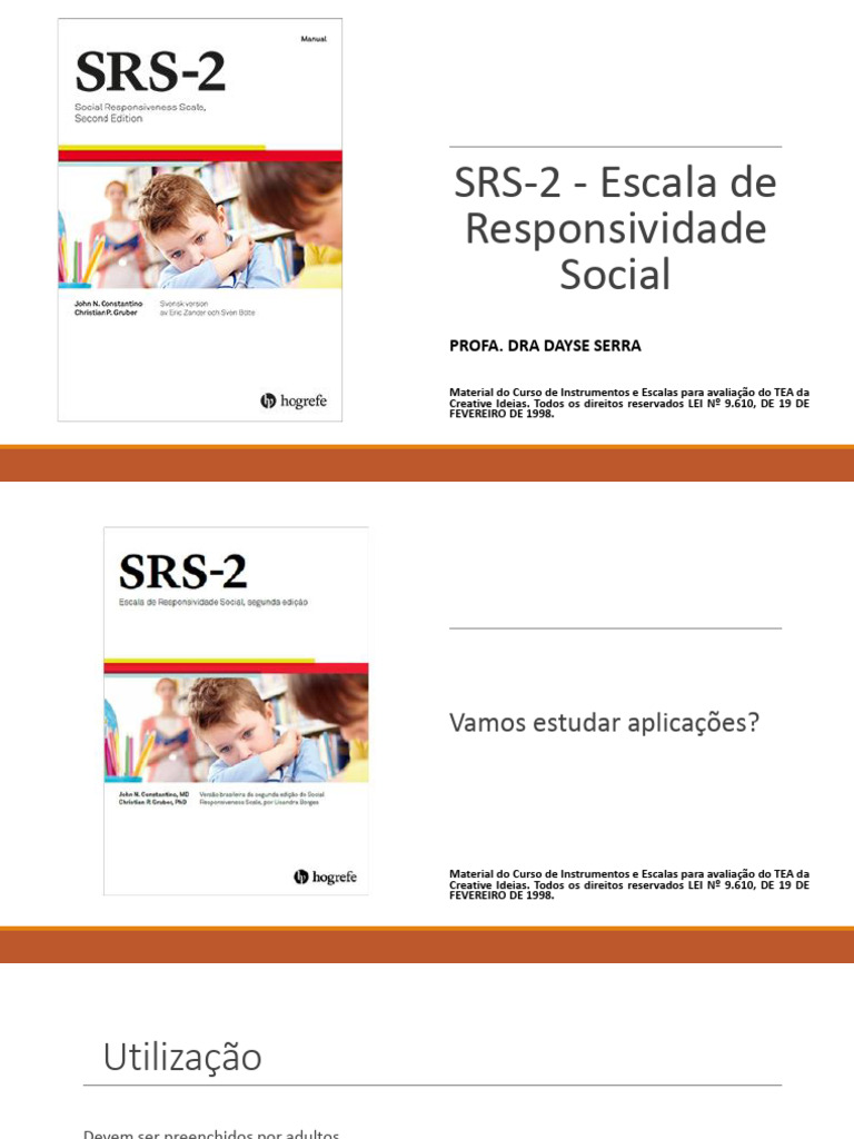 Interpretação da Escala SRS-2 para TEA | PDF | Espectro do autismo ...