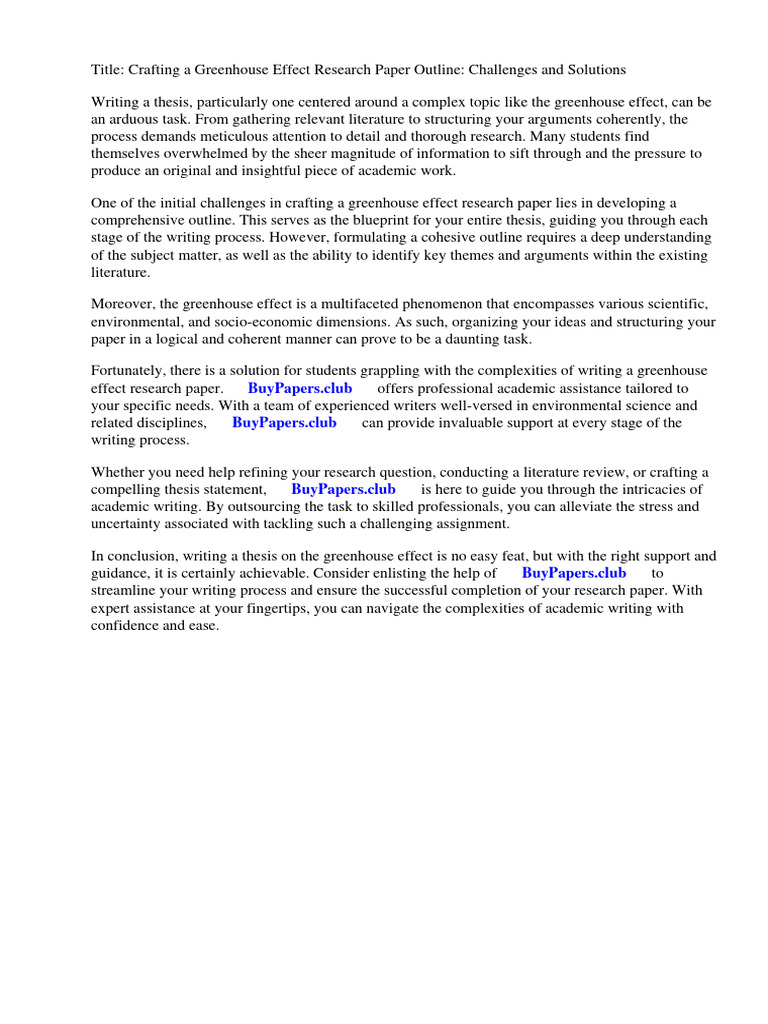 Greenhouse Effect Research Paper Outline PDF Greenhouse Effect