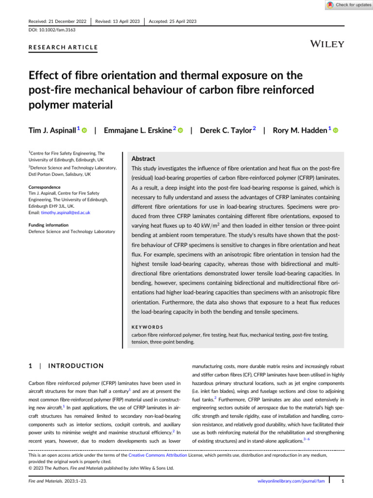 Fire and Materials - 2023 - Aspinall - Effect of Fibre Orientation and ...