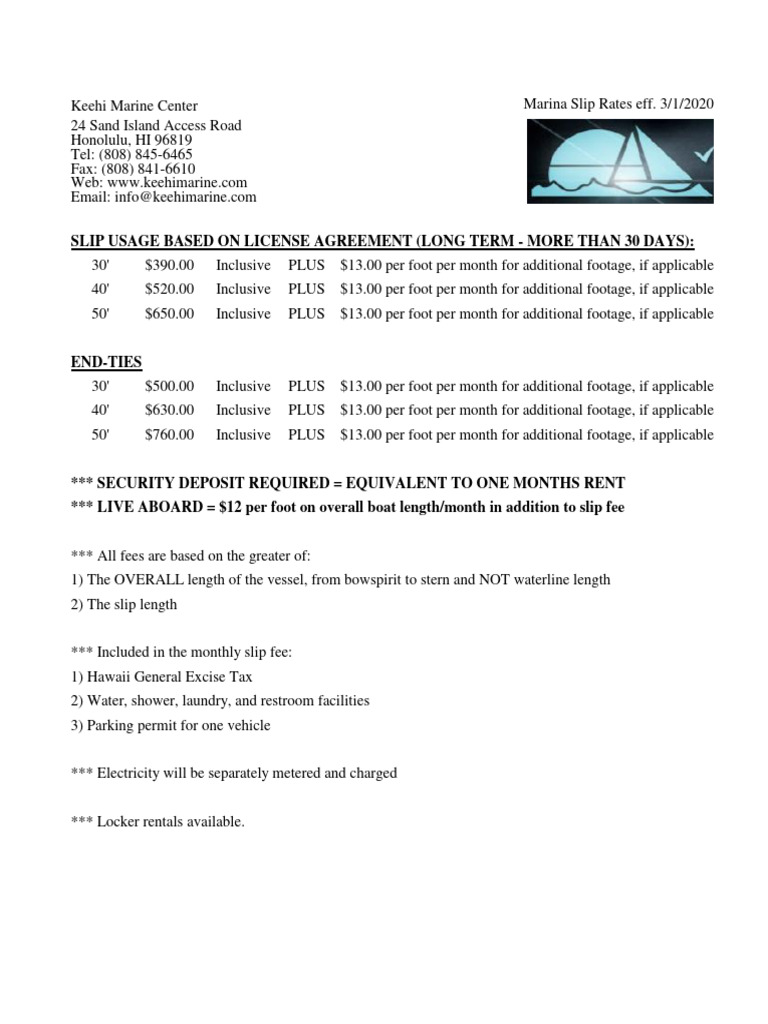 Marina Slip Rates 2020 PDF