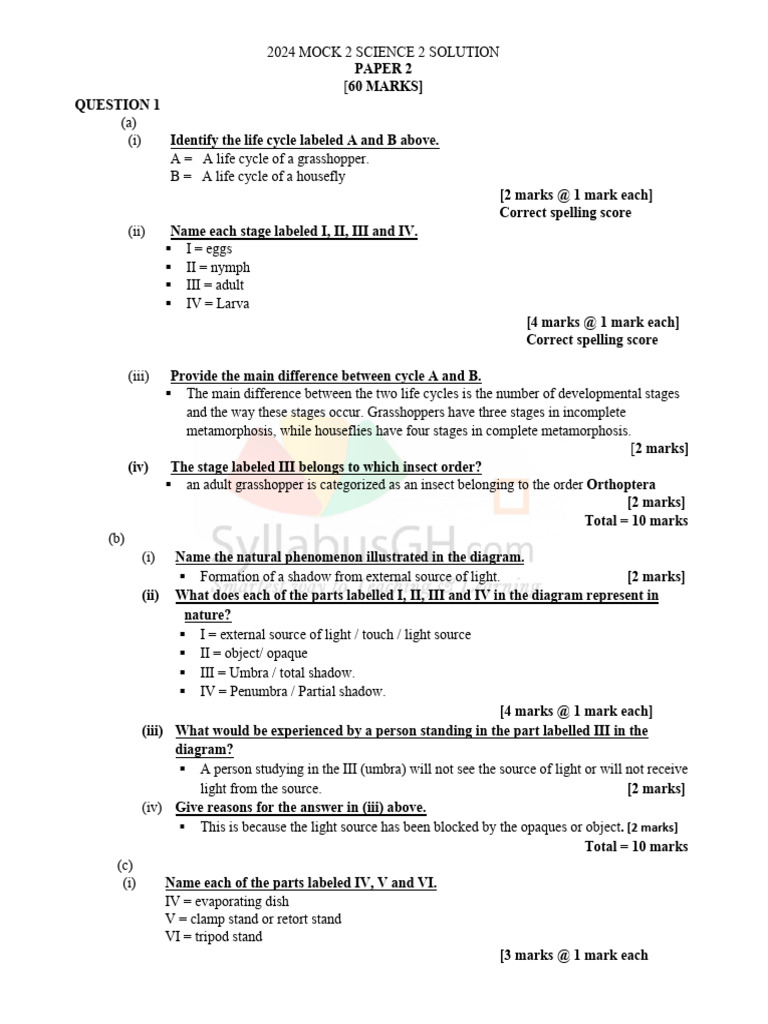2024 Science Mock Exam Solutions | PDF | Ph | Blood