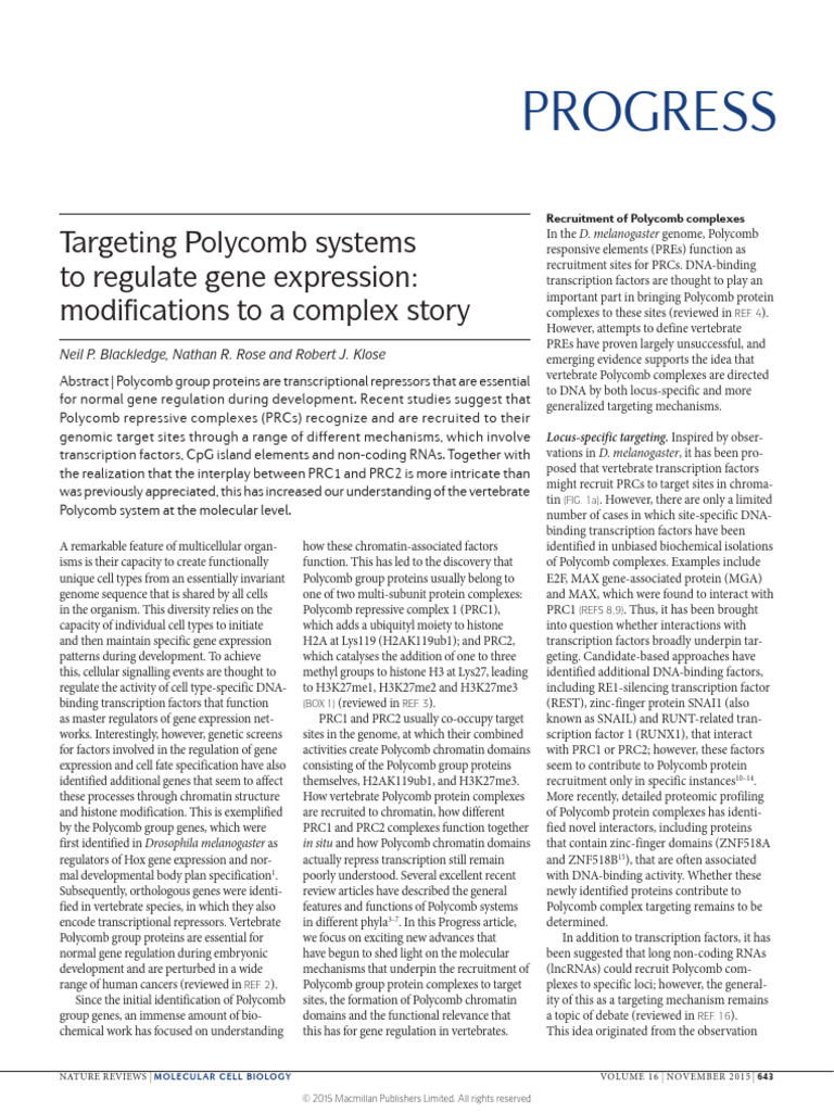 Targeting Polycomb Systems To Regulate Gene Expression | PDF ...