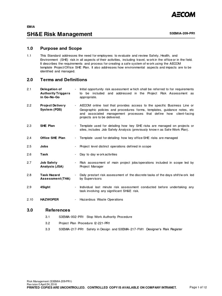 AECOM SHE Risk Management Guidelines | PDF | Risk | Risk Assessment
