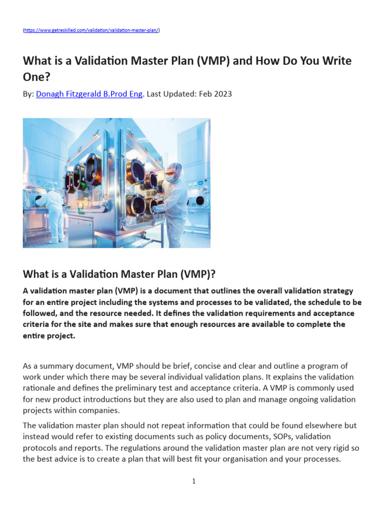 Validation Master Plan Vmp Example