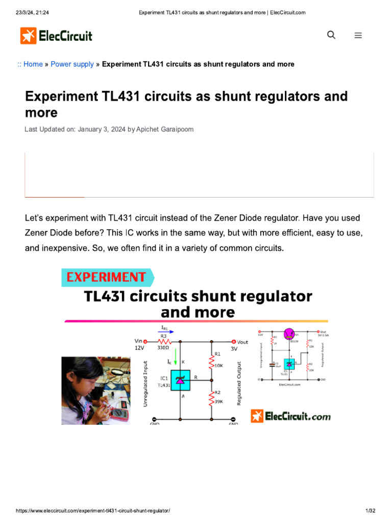 Experiment TL431 circuits as shunt regulators and more _ ElecCircuit | PDF