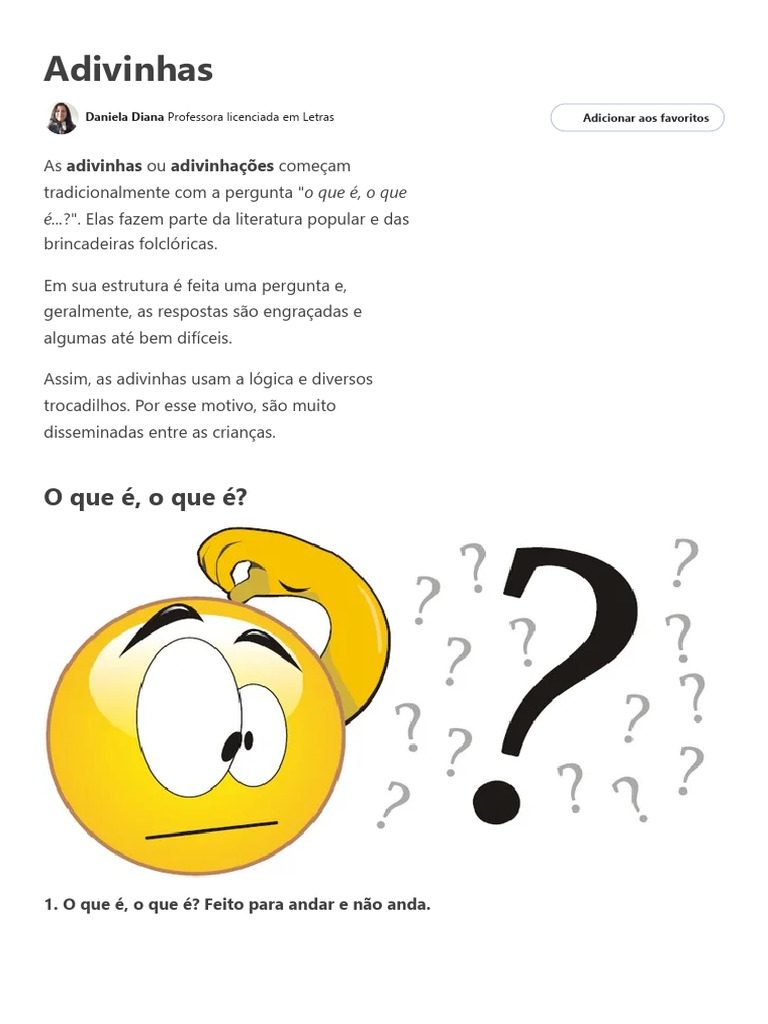 O Que É, o Que É - 165 Adivinhas Com Respostas - Toda Matéria | PDF ...