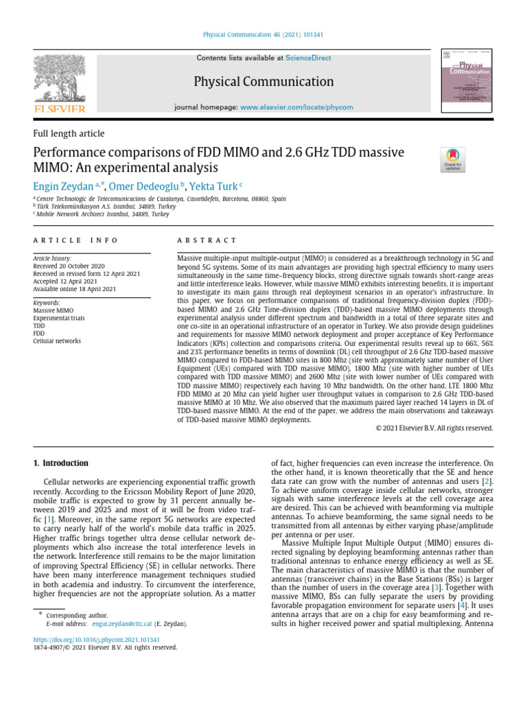 FDD vs TDD Massive MIMO Performance Analysis | PDF | Mimo | Cellular ...