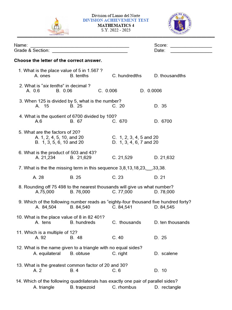 Math 4 DAT | PDF | Rectangle | Mathematics
