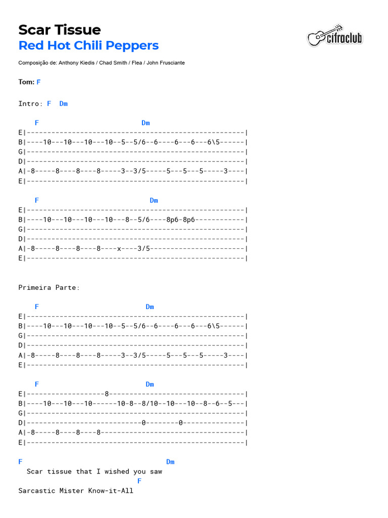 Cifra Club Red Hot Chili Peppers Scar Tissue Download Free PDF