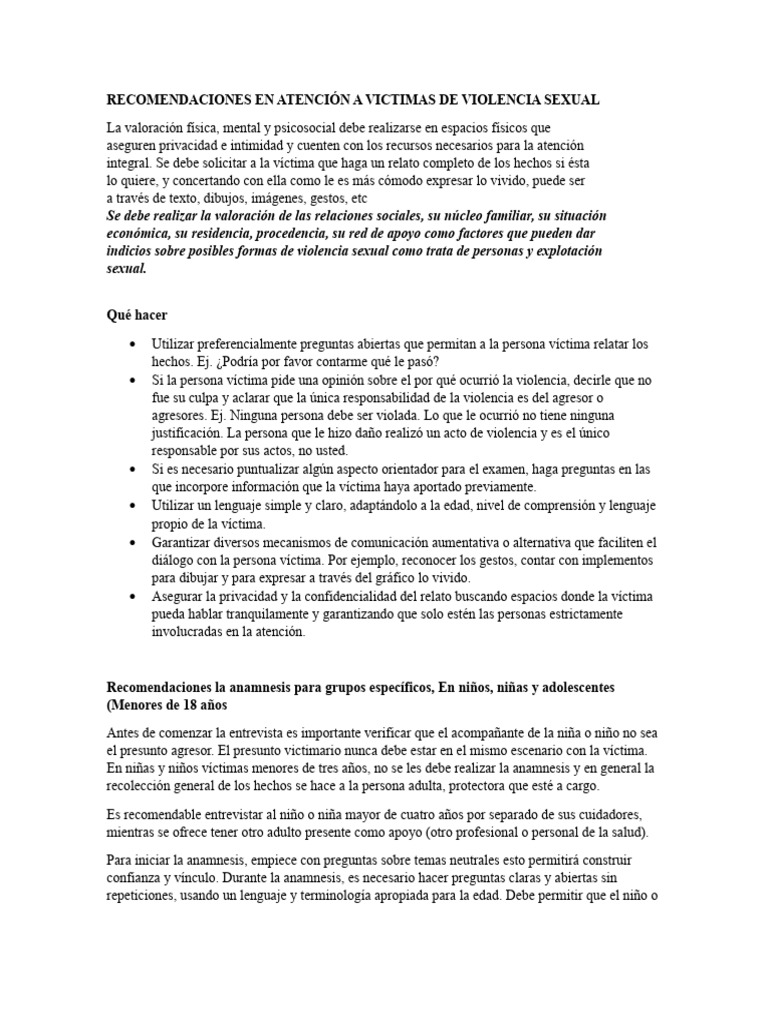 Atencion A Victimas de Violencia Sexual | PDF | Salud mental | Violencia