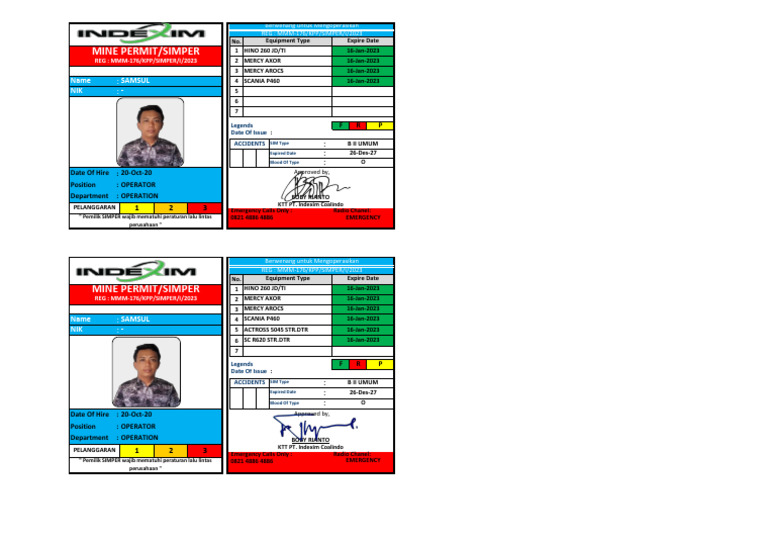 SIMPER Operator ID Card Details | PDF
