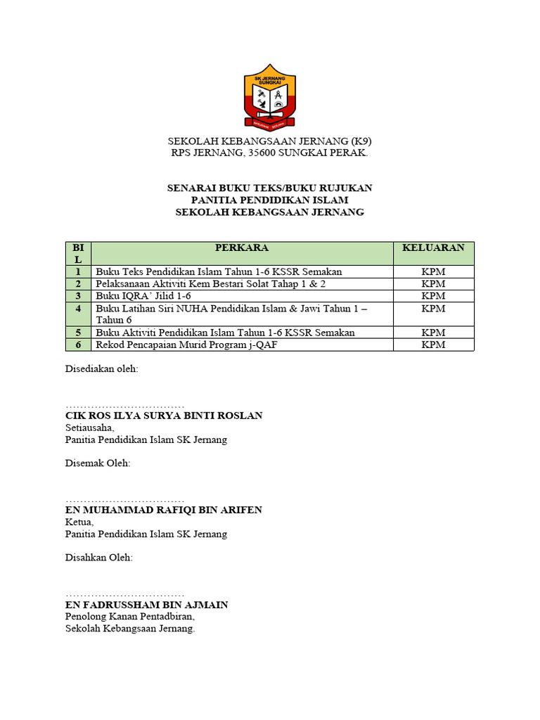 Senarai Buku Teks : Latihan | PDF
