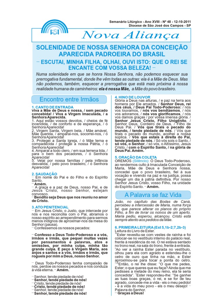 Folheto Missa Nossa Senhora 1210 PDF Maria, mãe de Jesus Santo