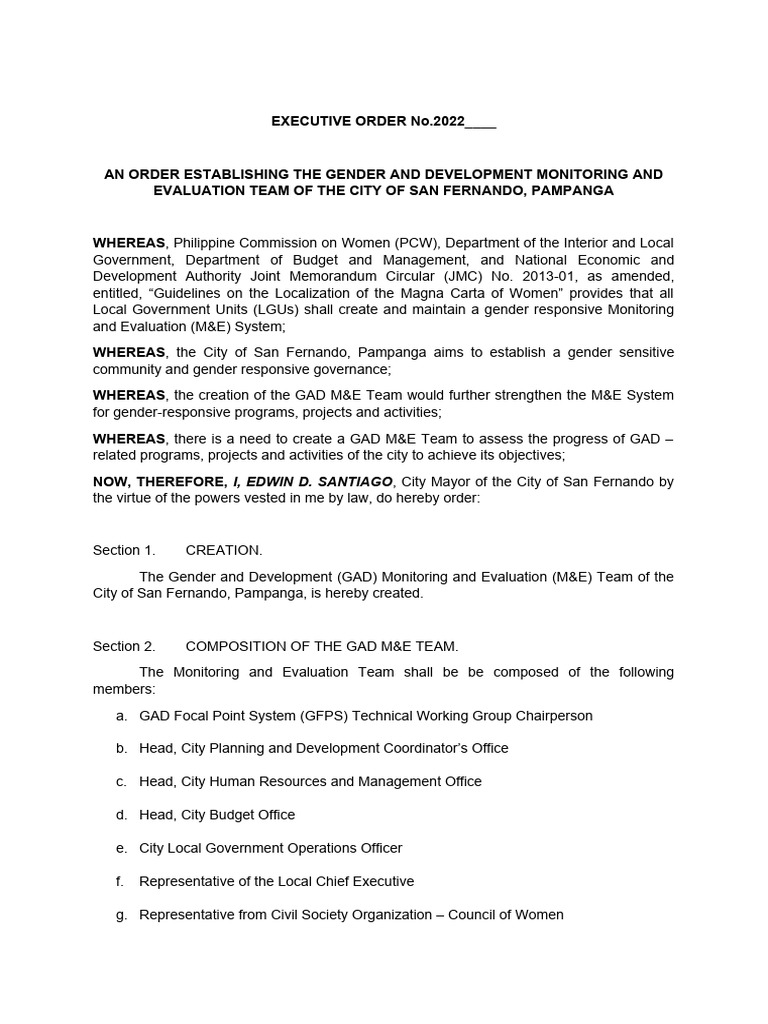 Draft EO M&E Team - DGD - 1142022 | PDF | Governance | Justice