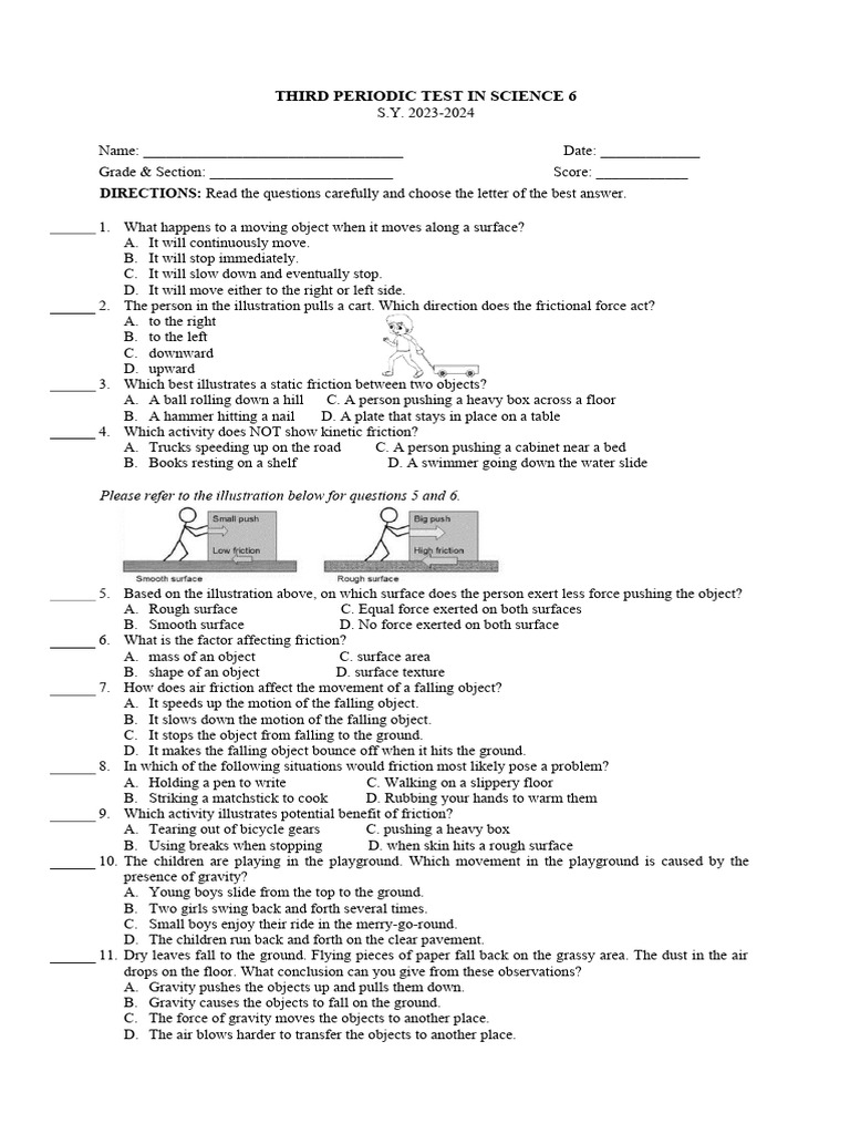 Third Periodic Test in Science 6 | PDF | Friction | Fluorescent Lamp