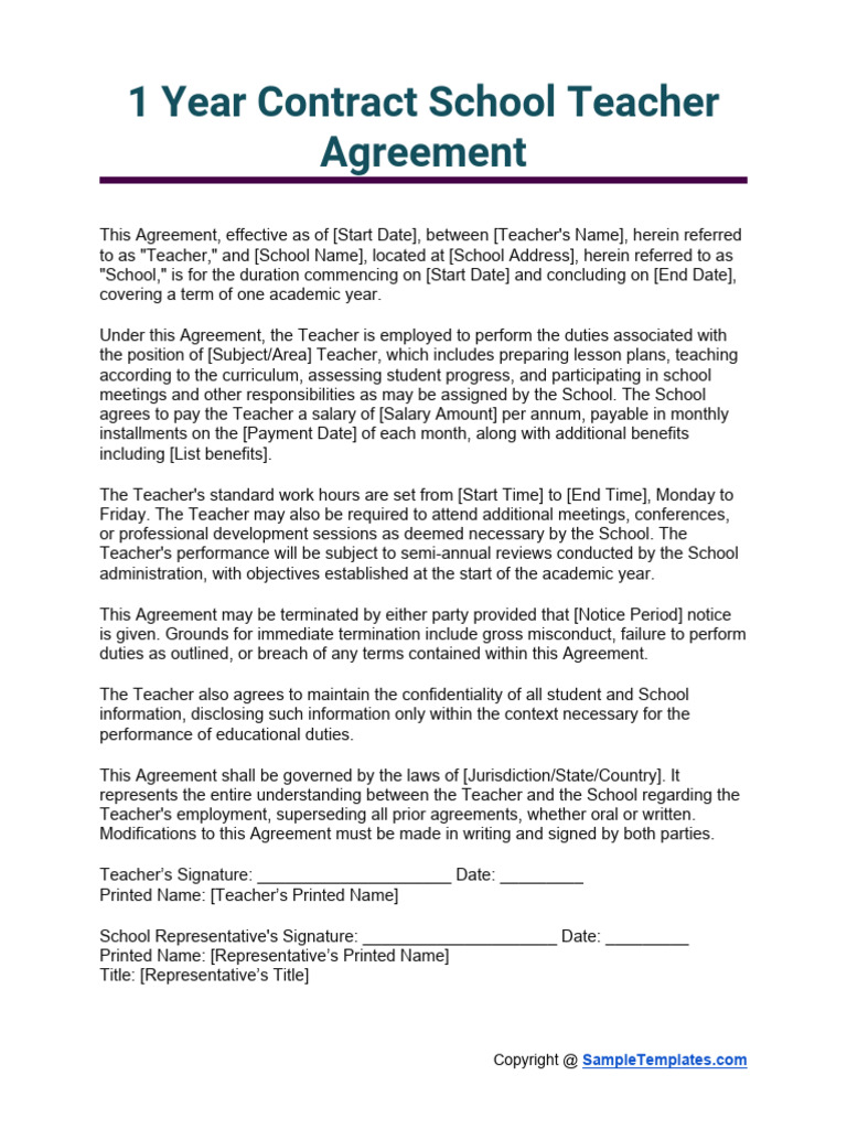1 Year Contract School Teacher Agreement | PDF | Career &amp; Growth