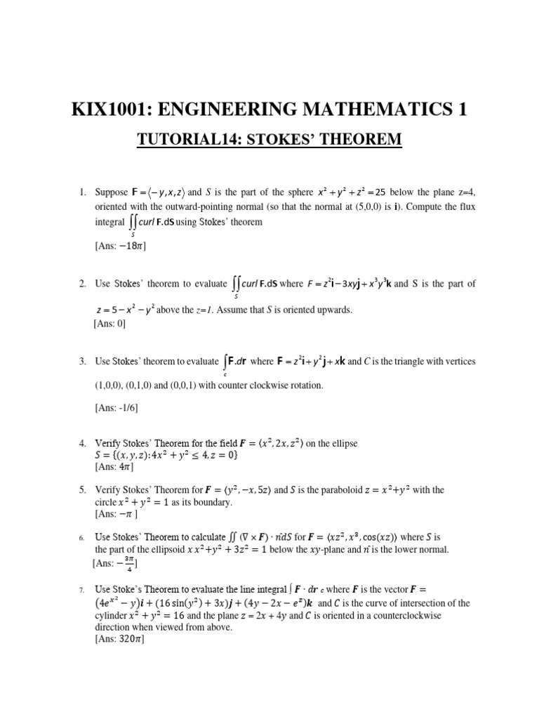 Stokes' Theorem Exercises and Solutions | PDF | Social Science ...