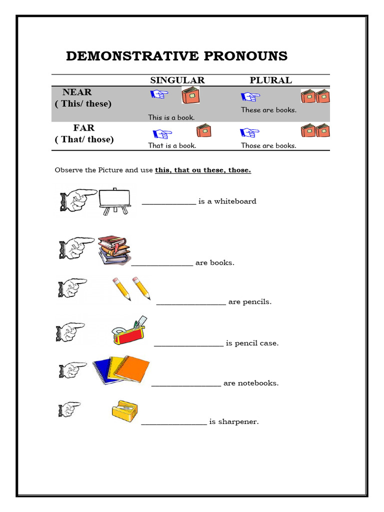 Demonstrative Pronouns Practice Exercises | PDF