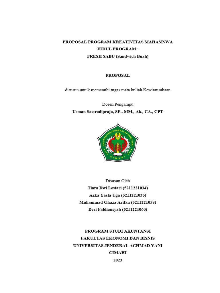 PROPOSAL PROGRAM KREATIVITAS MAHASISWA (Repaired) | PDF