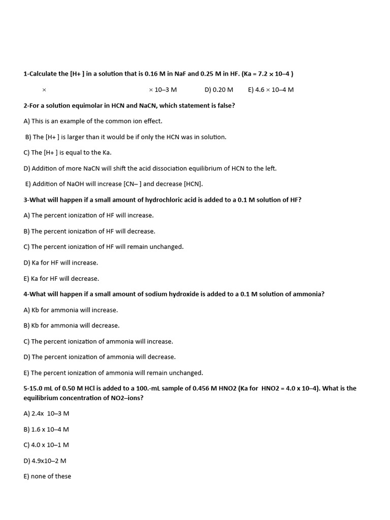 buffer questions PDF Ph Buffer Solution