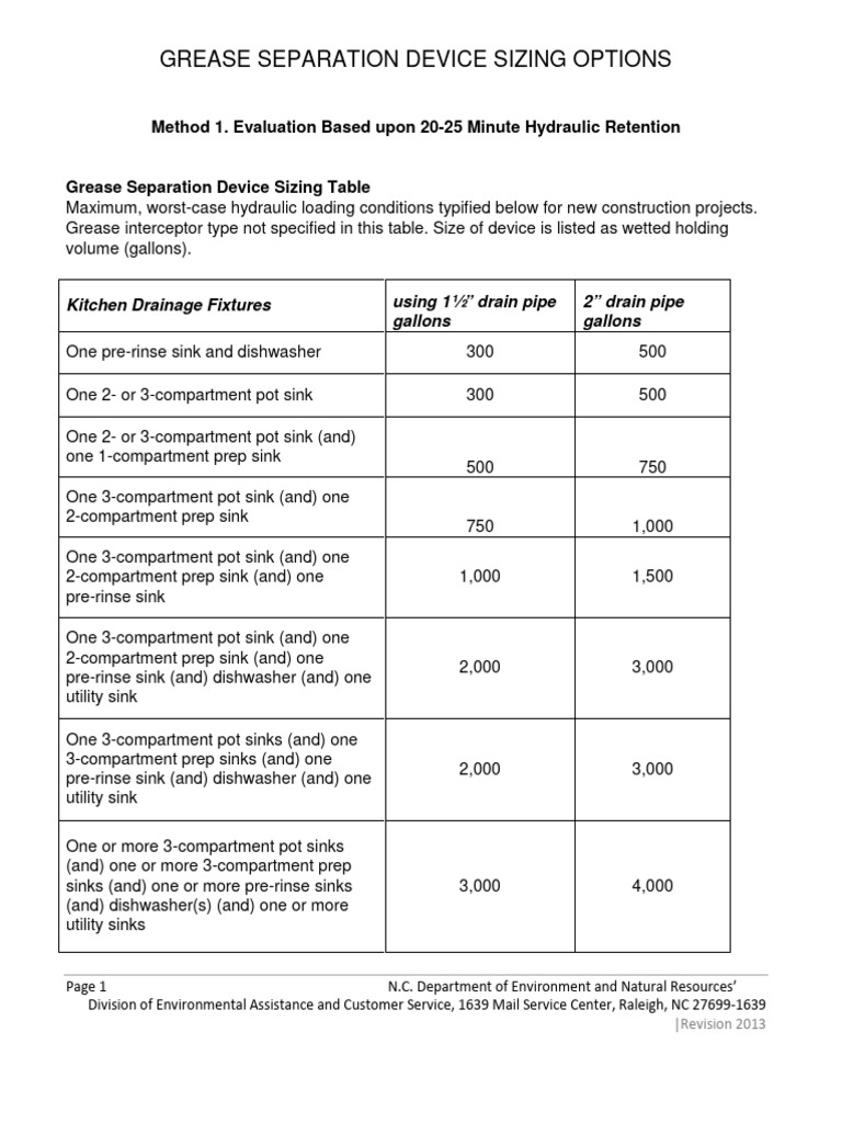 Grease Separation Device Sizing Guide | PDF | Sink | Flow Measurement