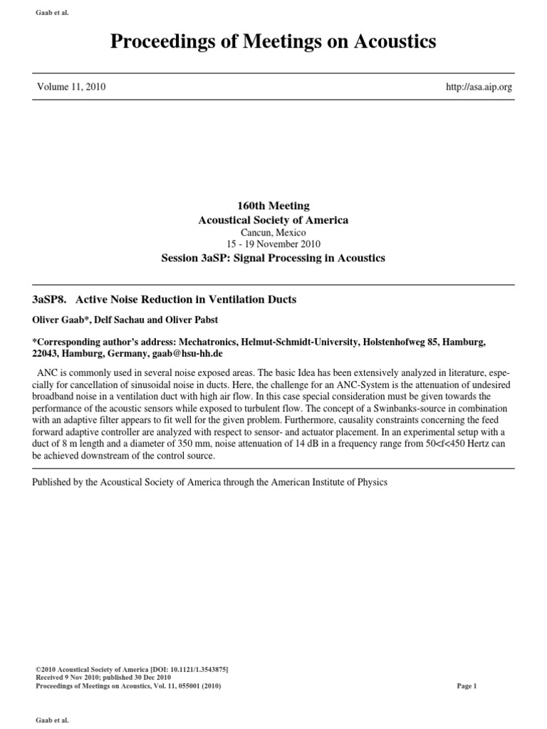Active Noise Reduction in Ventilation Ducts | PDF | Microphone ...
