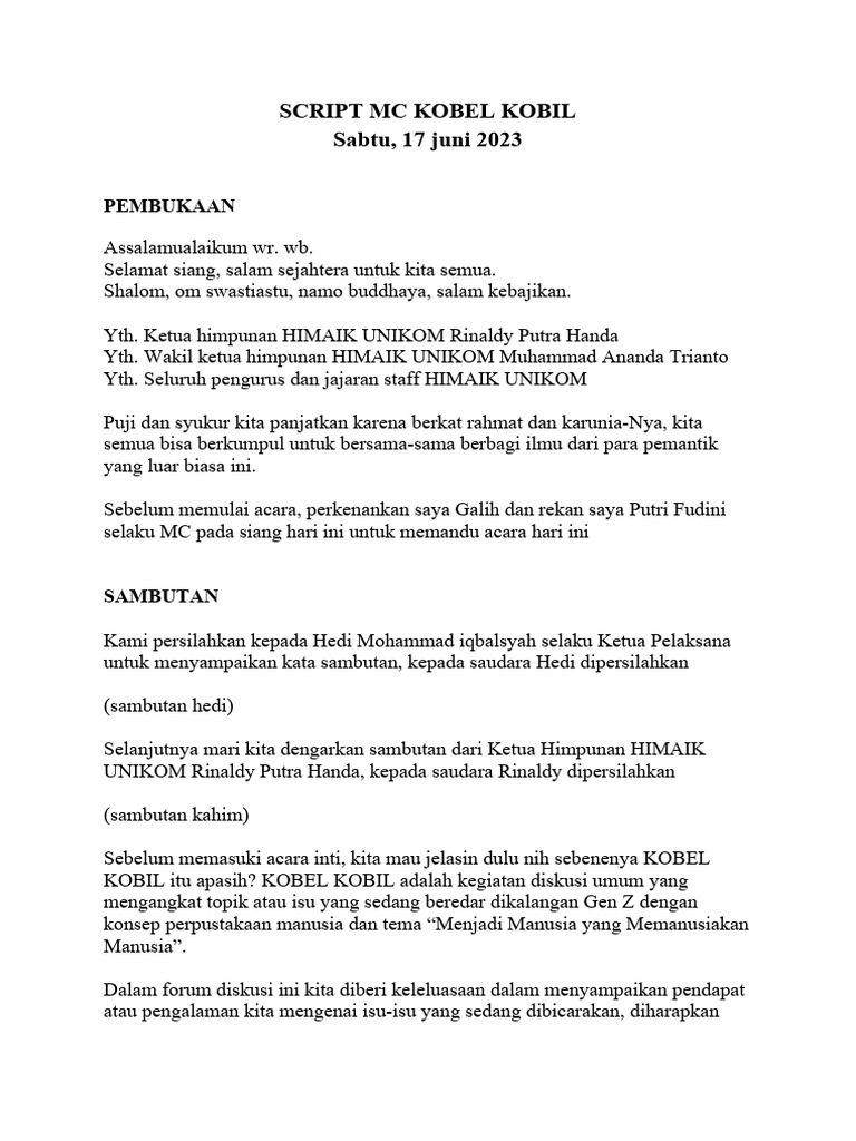 Script MC Kobel Kobil | PDF