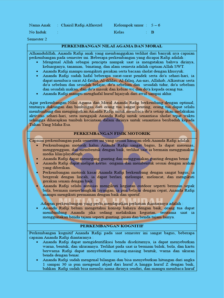 Perkembangan Anak: Chairil Rafqi Alfarezel | PDF | Pengembangan Diri