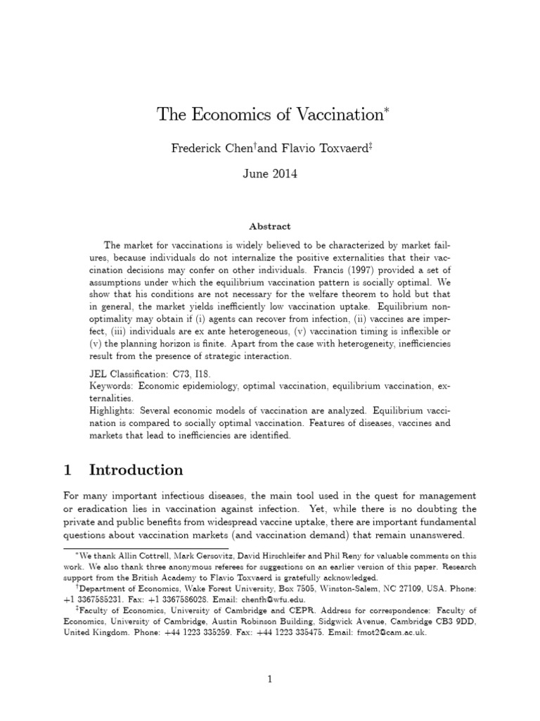 Economic Analysis of Vaccination Markets | PDF | Economics | Externality