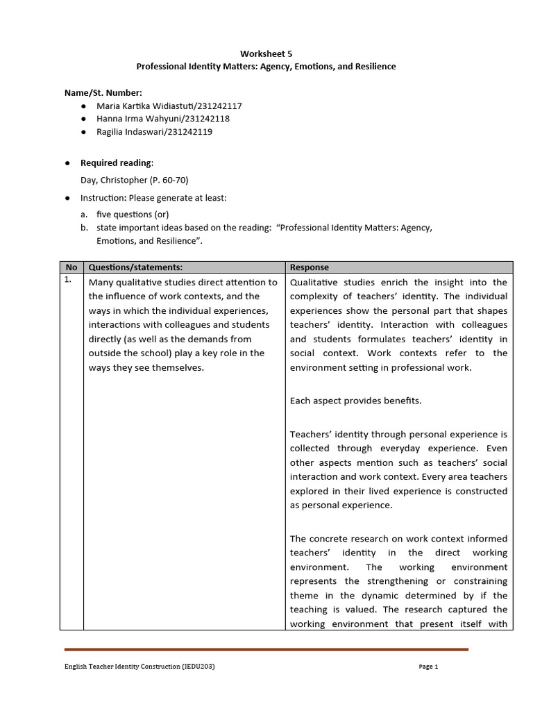 Teacher Identity and Professional Growth | PDF | Identity (Social ...