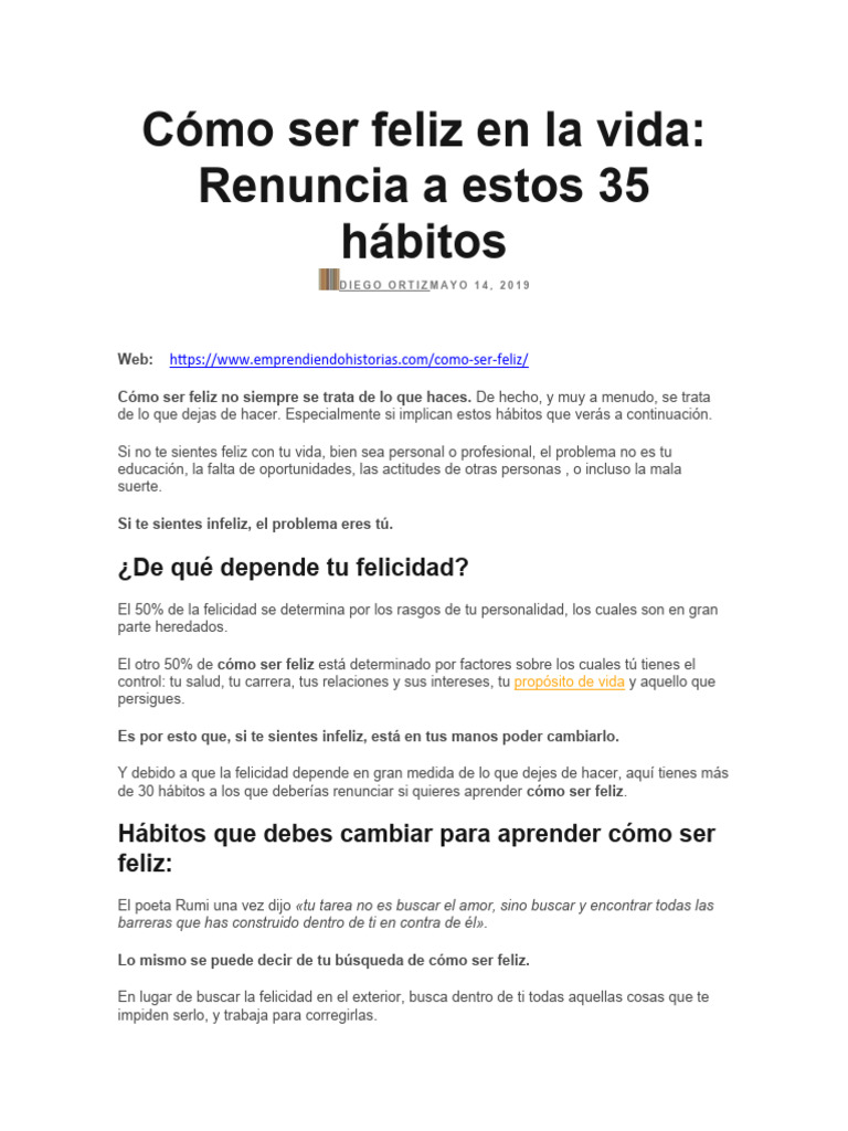 35 Hábitos para Ser Feliz en la Vida | PDF | Felicidad | Las emociones
