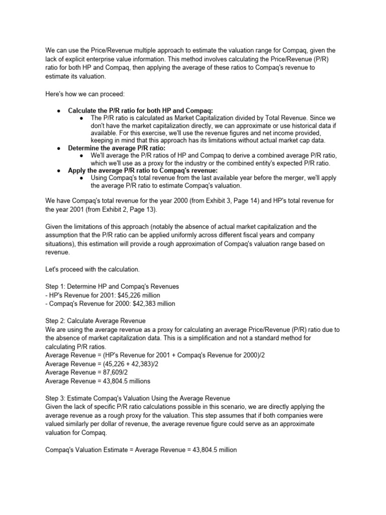Q3 - What Is The Appropriate Valuation Range For Compaq | PDF ...