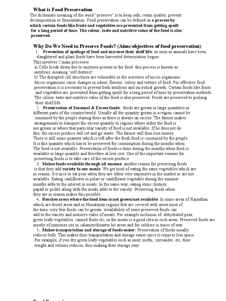 Lecture Notes Unit 1 PDF Food Preservation Vegetables