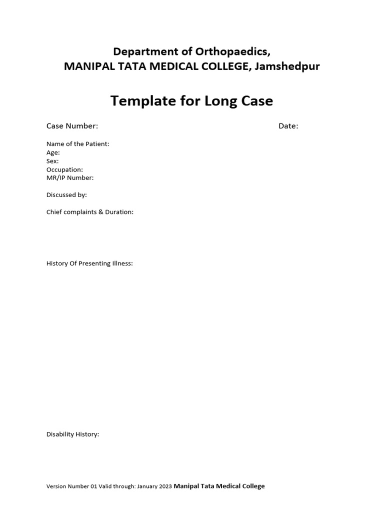Orthopaedics Long Case Format PDF